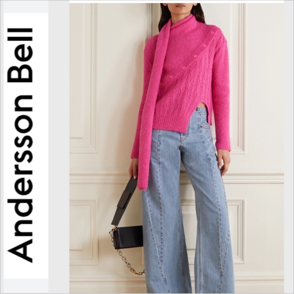 Anderson Bell Greta Alpaca Wool Blend  Scarf Neck Designer Knit Sweater M